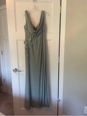 Mac Duggal Sage Green Evening Dress with Side Zip